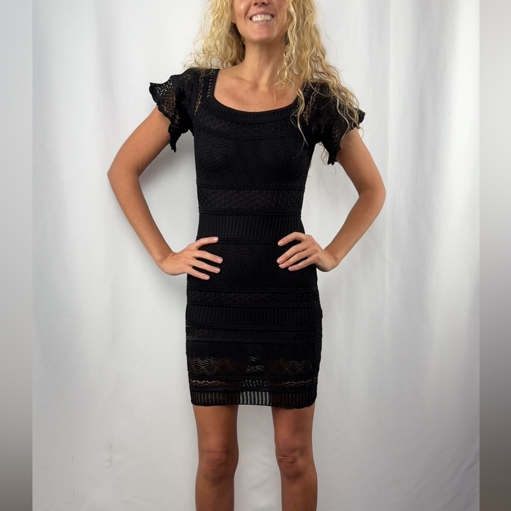 Ronny Kobo Lace Mini Dress in Black Size Extra Small‎